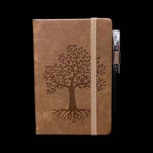 Dark khaki Tree of Life Embossed Small Hardcover Lined Journal with Pen